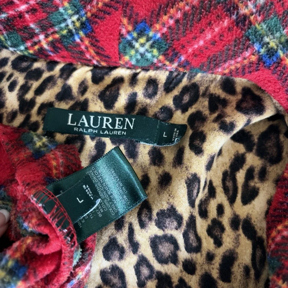 Lauren Ralph LRL Womens L Red Plaid Pajama Set Soft Plush Tartan Christmas